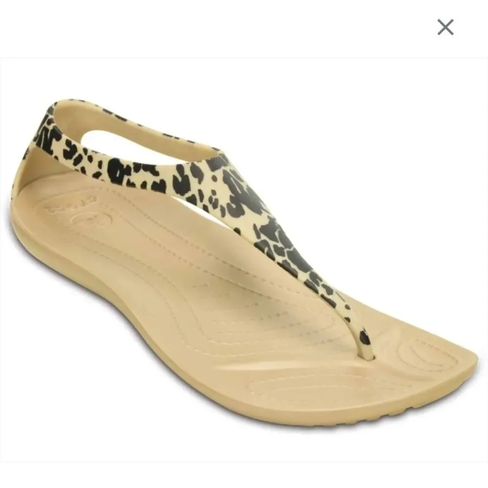 CROCS Sandals Sexi Flip Flop Excellent Thong Comfort Leopard Tan Youth Size 4